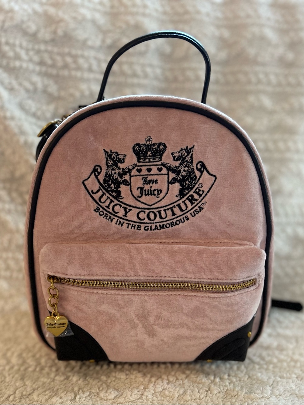 Juicy Couture Heritage Core Backpack Velour in Dusty Blush & Chocolate Brown Y2K
